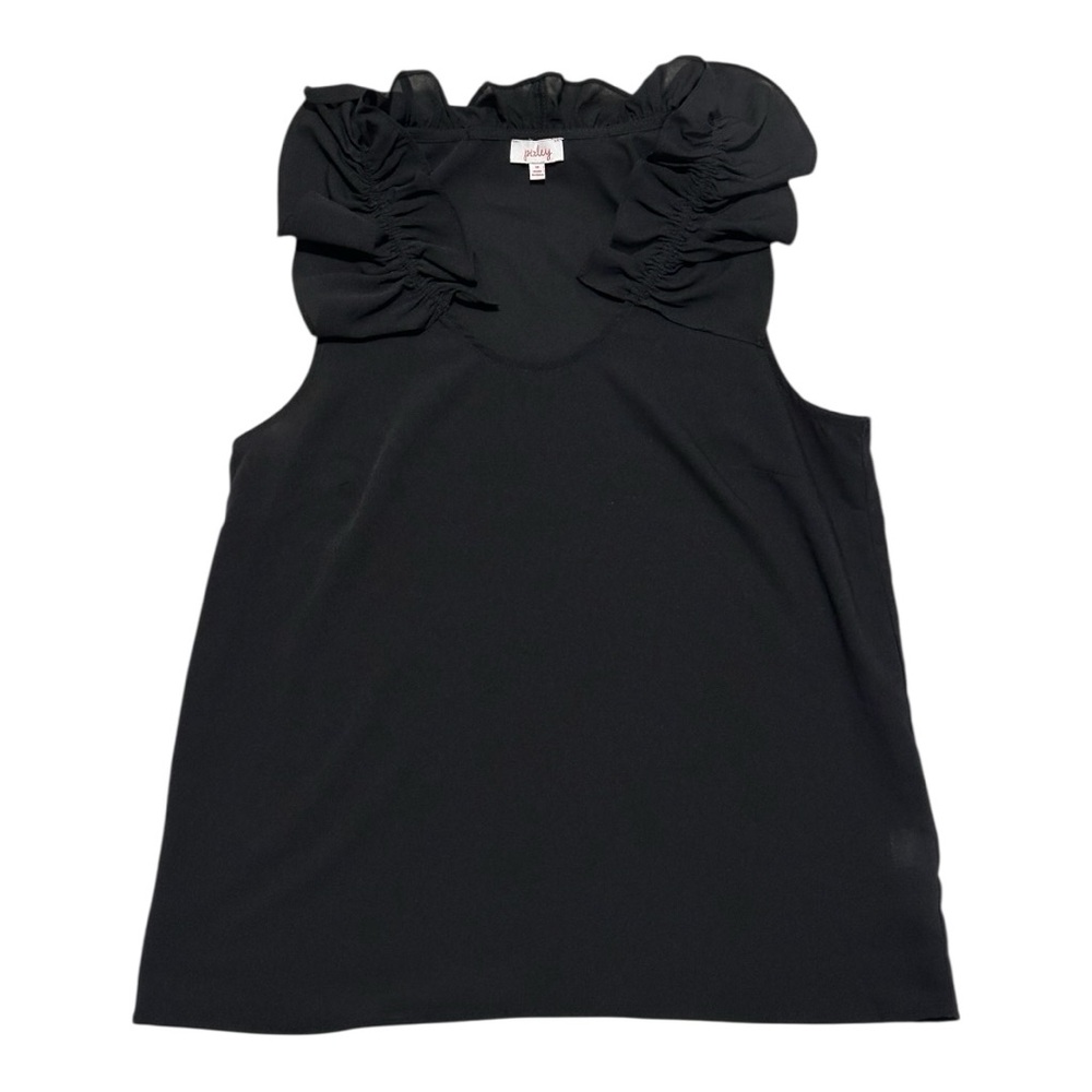 Black Ruffle Collar Sleeveless Blouse Modern Romantic Chic Size M